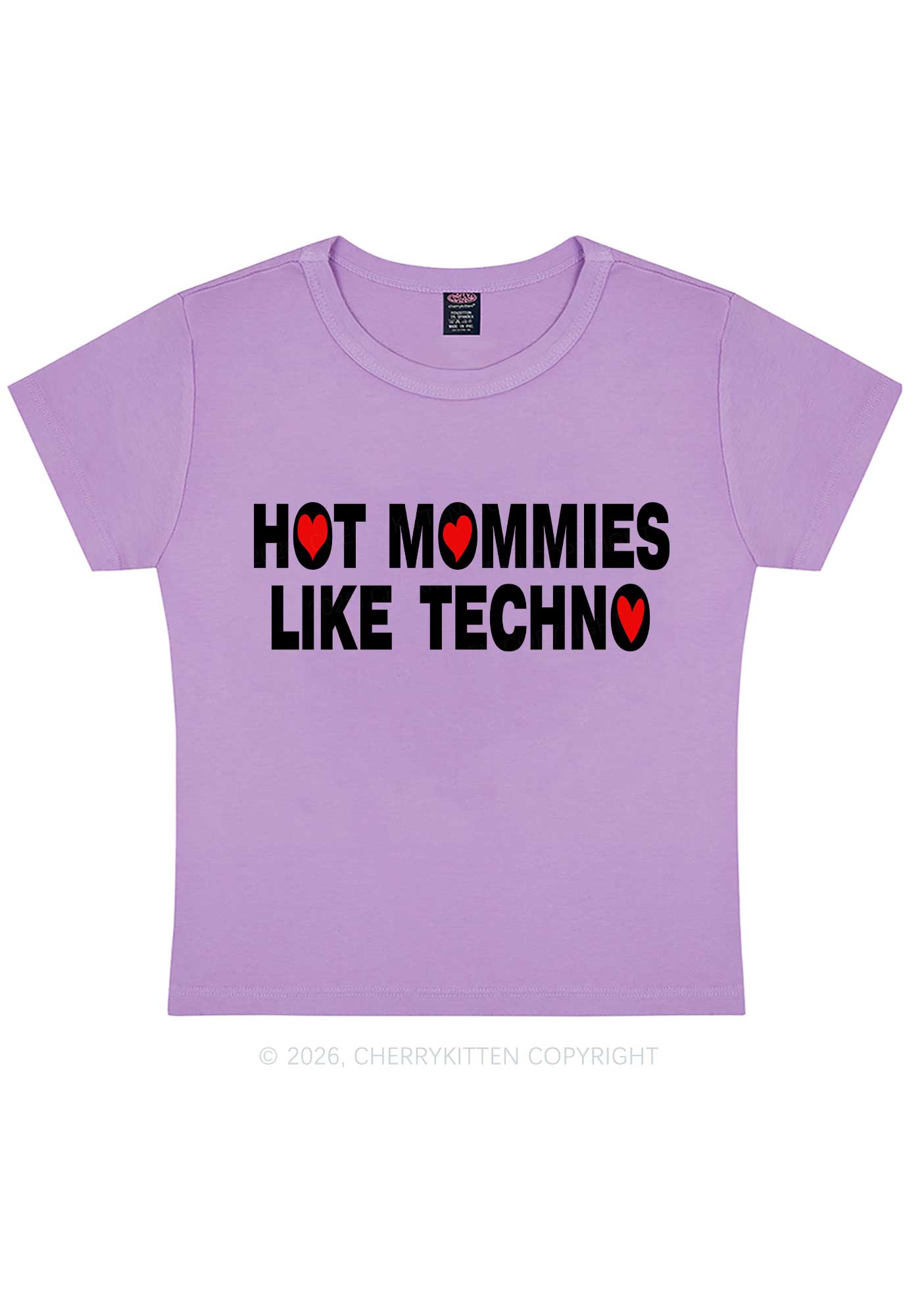 Hot Mommies Like Techno Y2K Baby Tee Cherrykitten