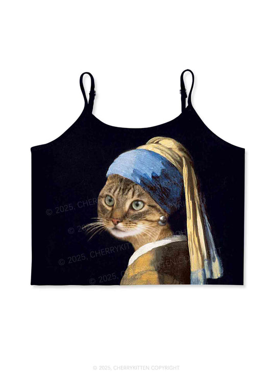 The Lady Cat Y2K Print Cami Crop Top Cherrykitten