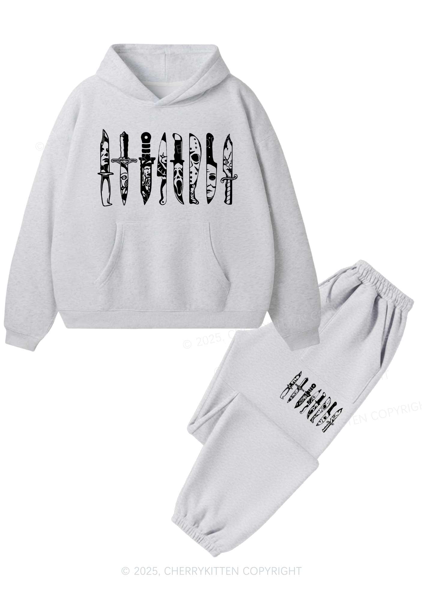 Halloween Grimace Daggers Y2K Fleece Hoodie Set Cherrykitten