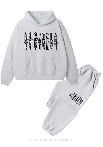 Halloween Grimace Daggers Y2K Fleece Hoodie Set Cherrykitten
