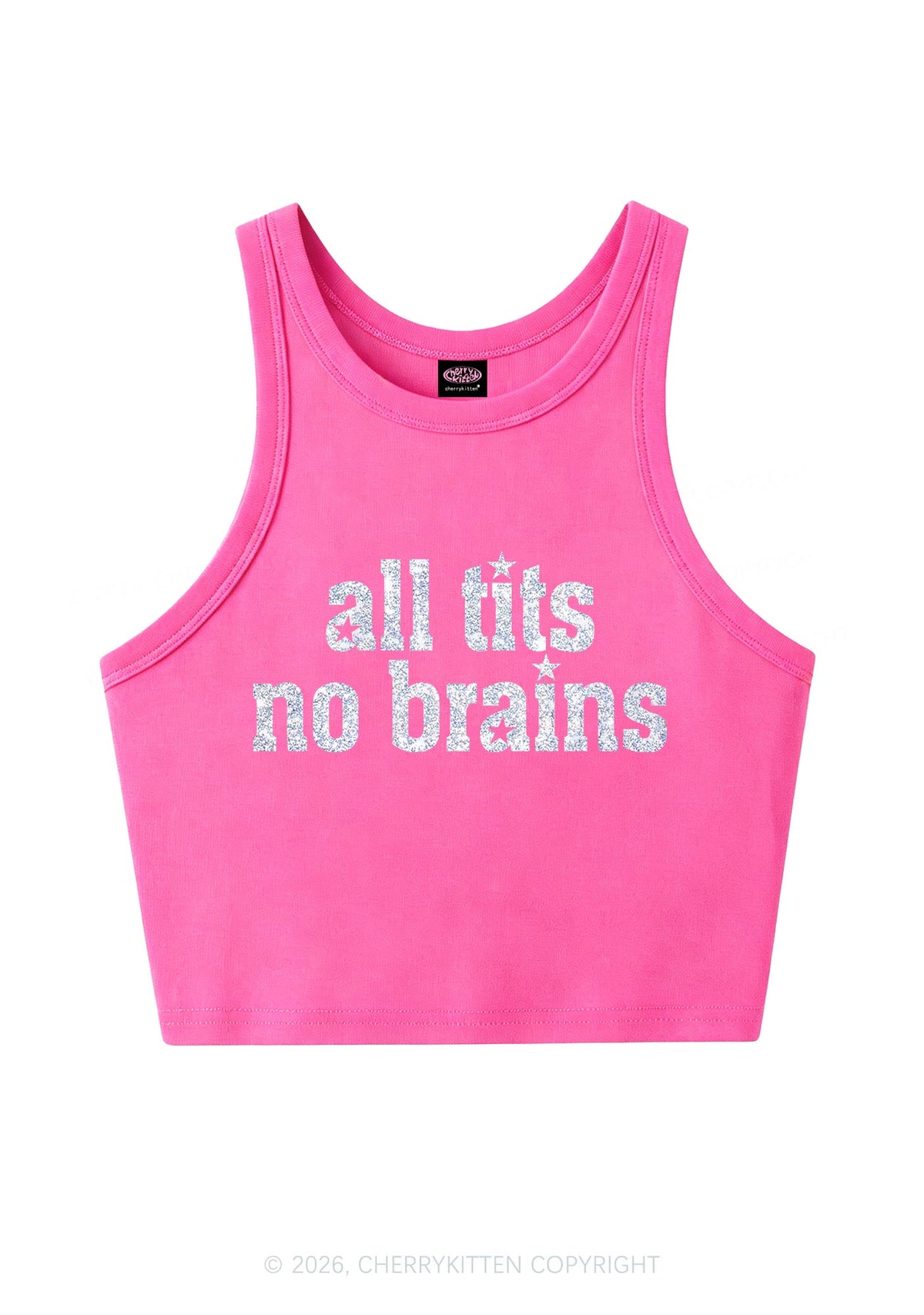 Glitter All Txts No Brains Y2K Crop Tank Top Cherrykitten