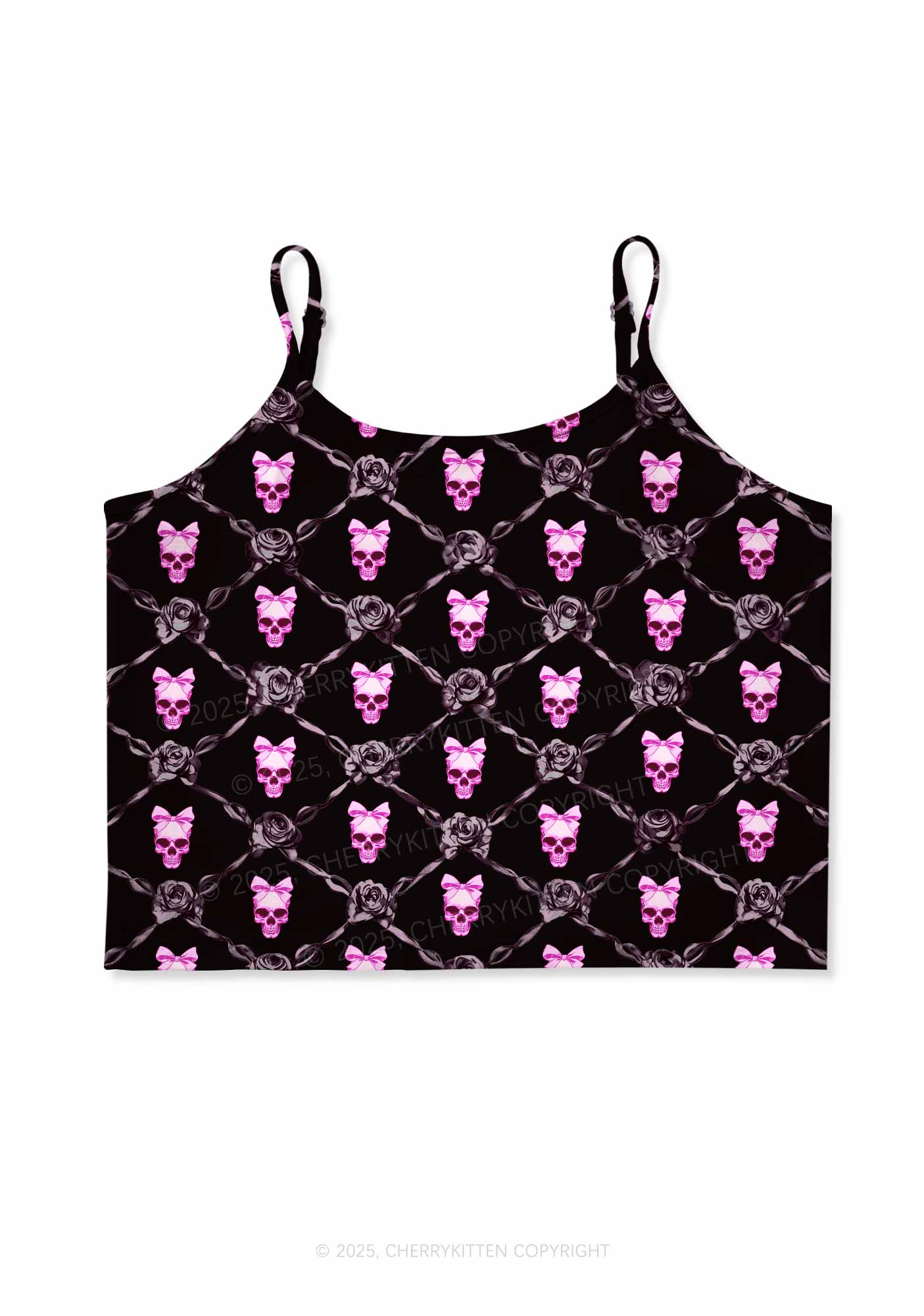 Halloween Pink Skull Y2K Print Cami Crop Top Cherrykitten