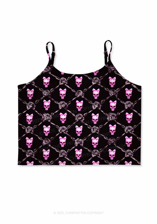 Halloween Pink Skull Y2K Print Cami Crop Top Cherrykitten
