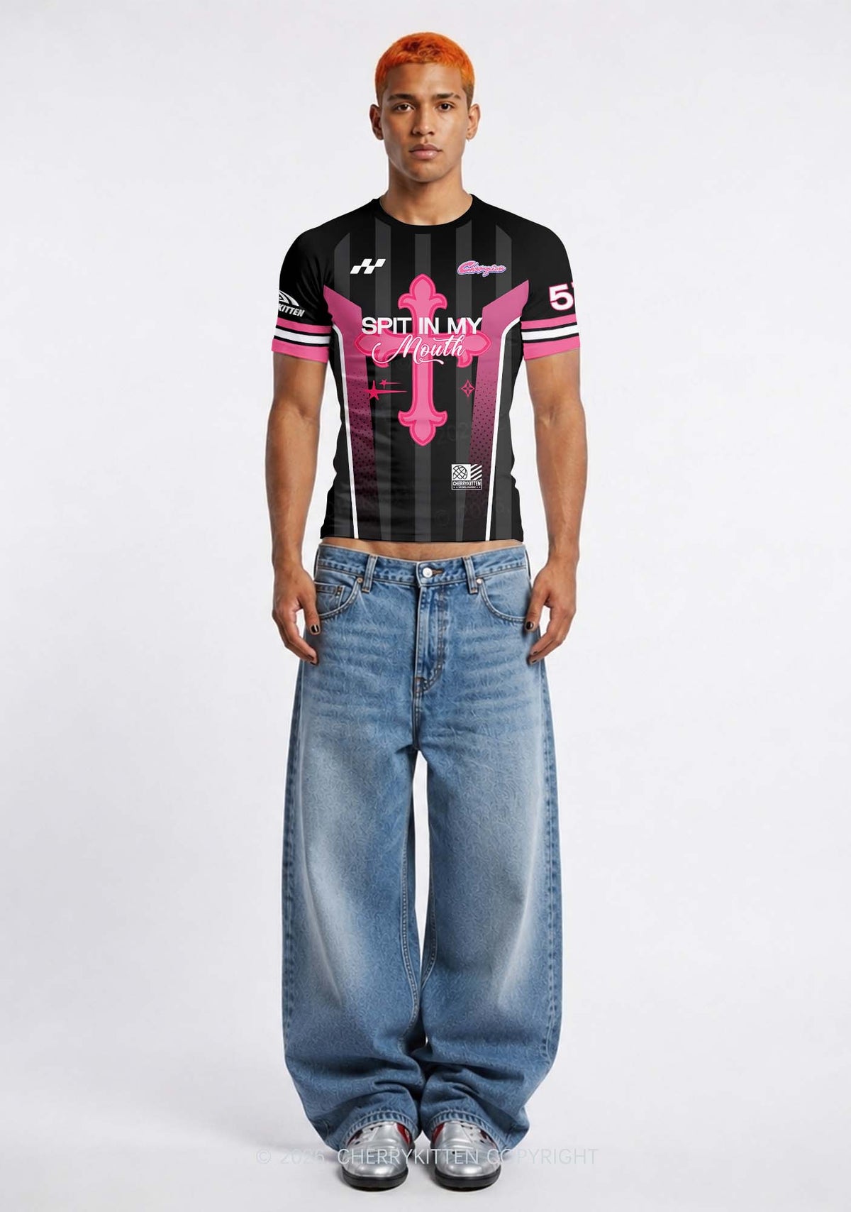 Pink Cross Y2K Football Jersey Shirts Cherrykitten