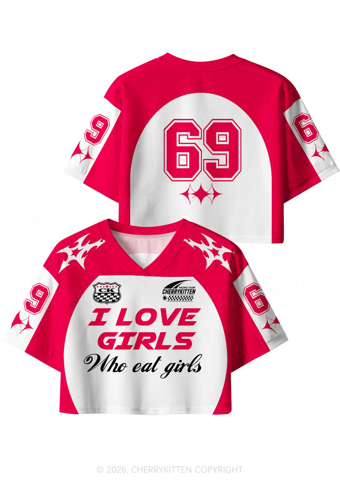 I Love Girls Who Eat Girls Pride Y2K Crop Sport Jersey Shirts Cherrykitten