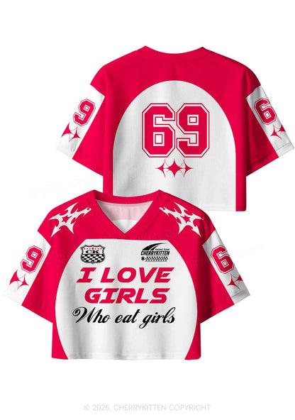 I Love Girls Who Eat Girls Pride Y2K Crop Sport Jersey Shirts Cherrykitten
