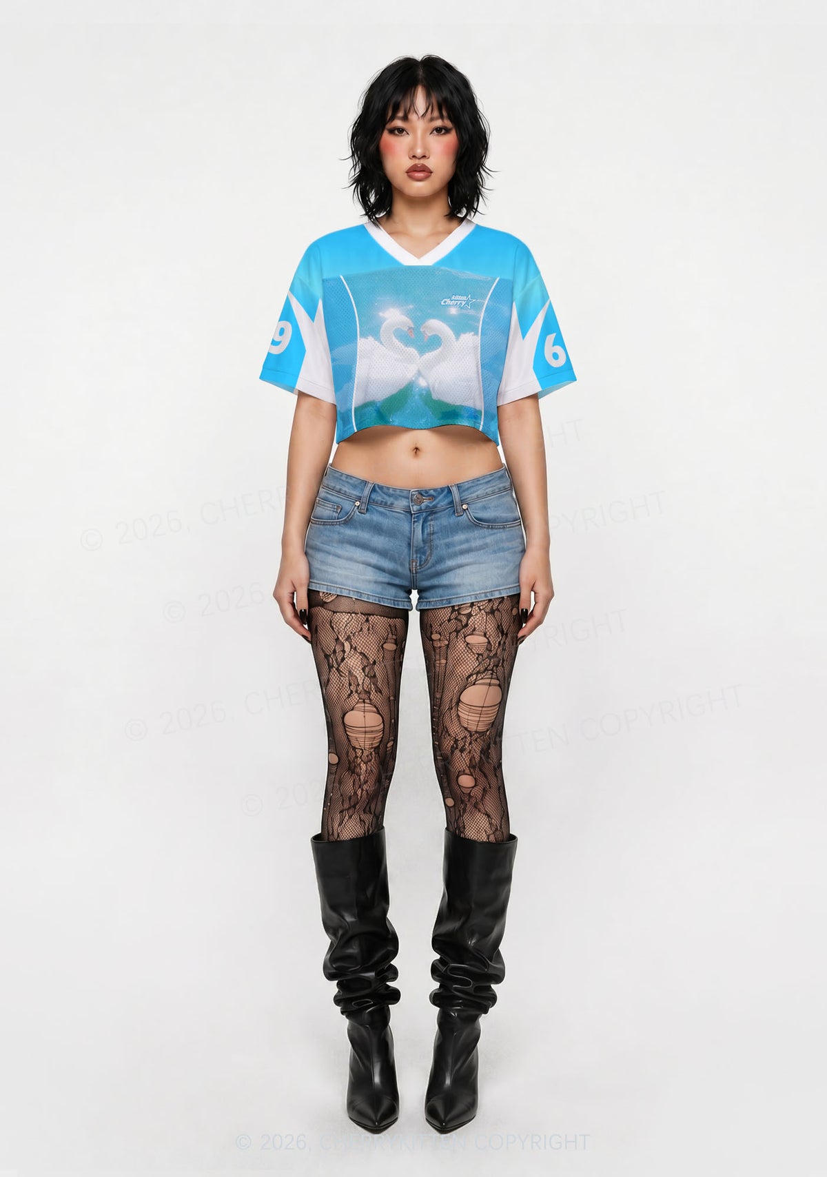 Swan Lovers Y2K Crop Sport Jersey Shirts Cherrykitten