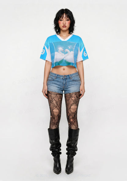 Swan Lovers Y2K Crop Sport Jersey Shirts Cherrykitten