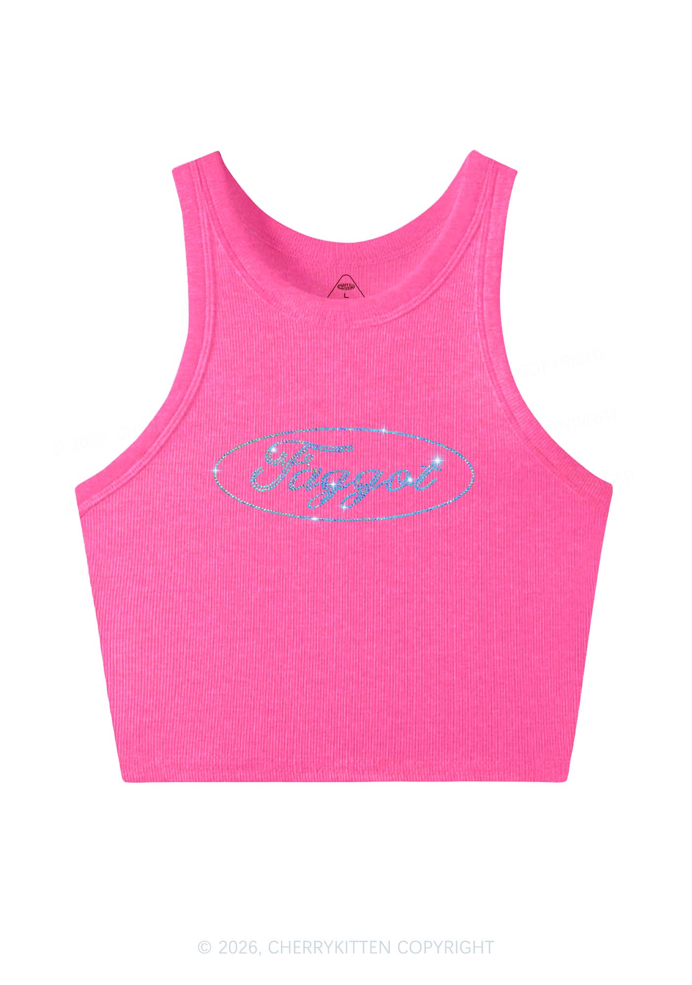 Rhinestone Oval Faggot Pride Y2K Crop Tank Top Cherrykitten