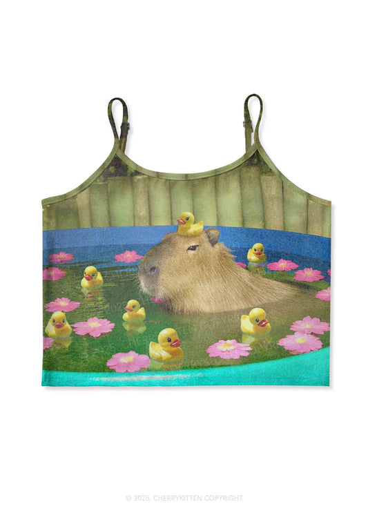 Swimming Capybara Y2K Print Cami Crop Top Cherrykitten