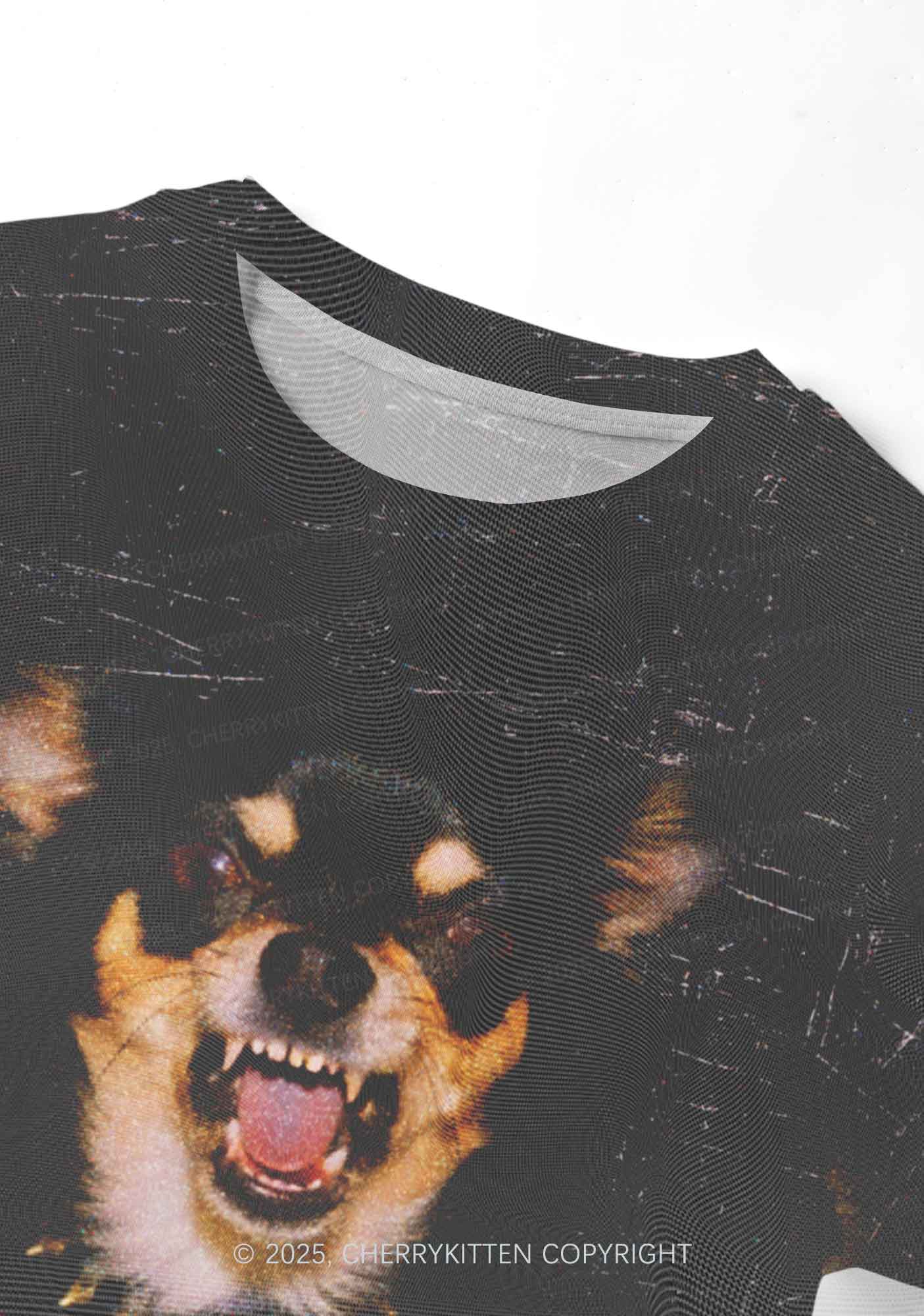 Growling Puppy Y2K Mesh Crop Top Cherrykitten