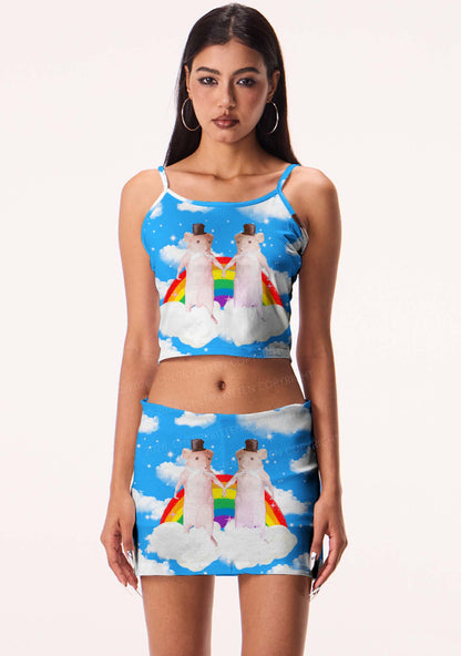 Rainbow Gay Rats Pride Y2K Print Mini Skirt Cherrykitten