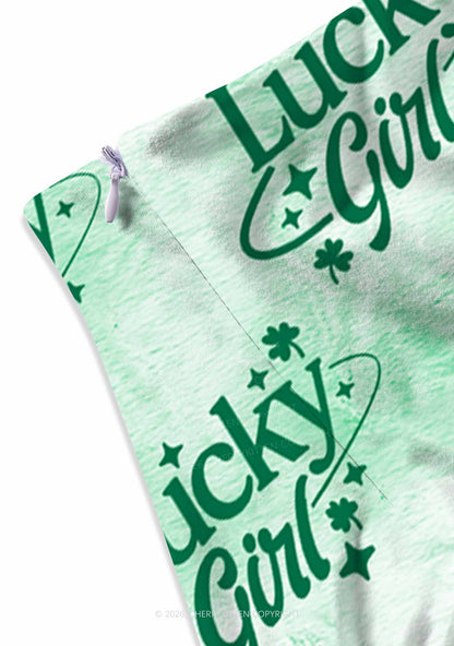 Lucky Girl Green Clover St Patricks Y2K Print Mini Skirt Cherrykitten