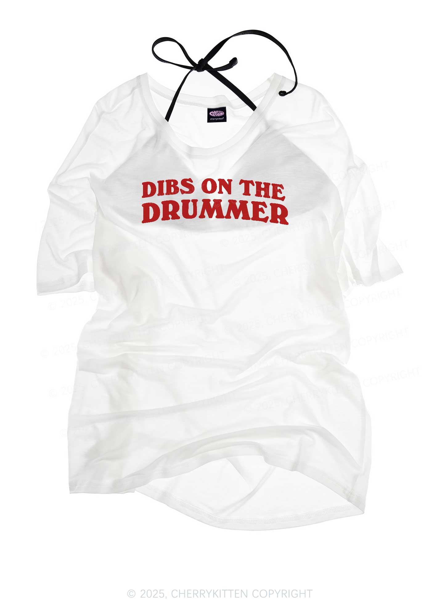 Dibs On The Drummer Y2K Sheer Boyfriend Tee Cherrykitten
