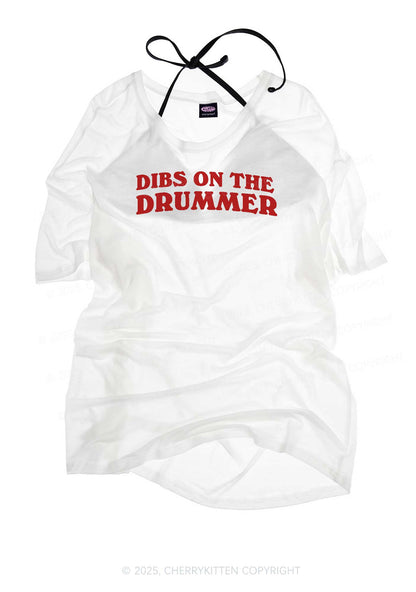Dibs On The Drummer Y2K Sheer Boyfriend Tee Cherrykitten