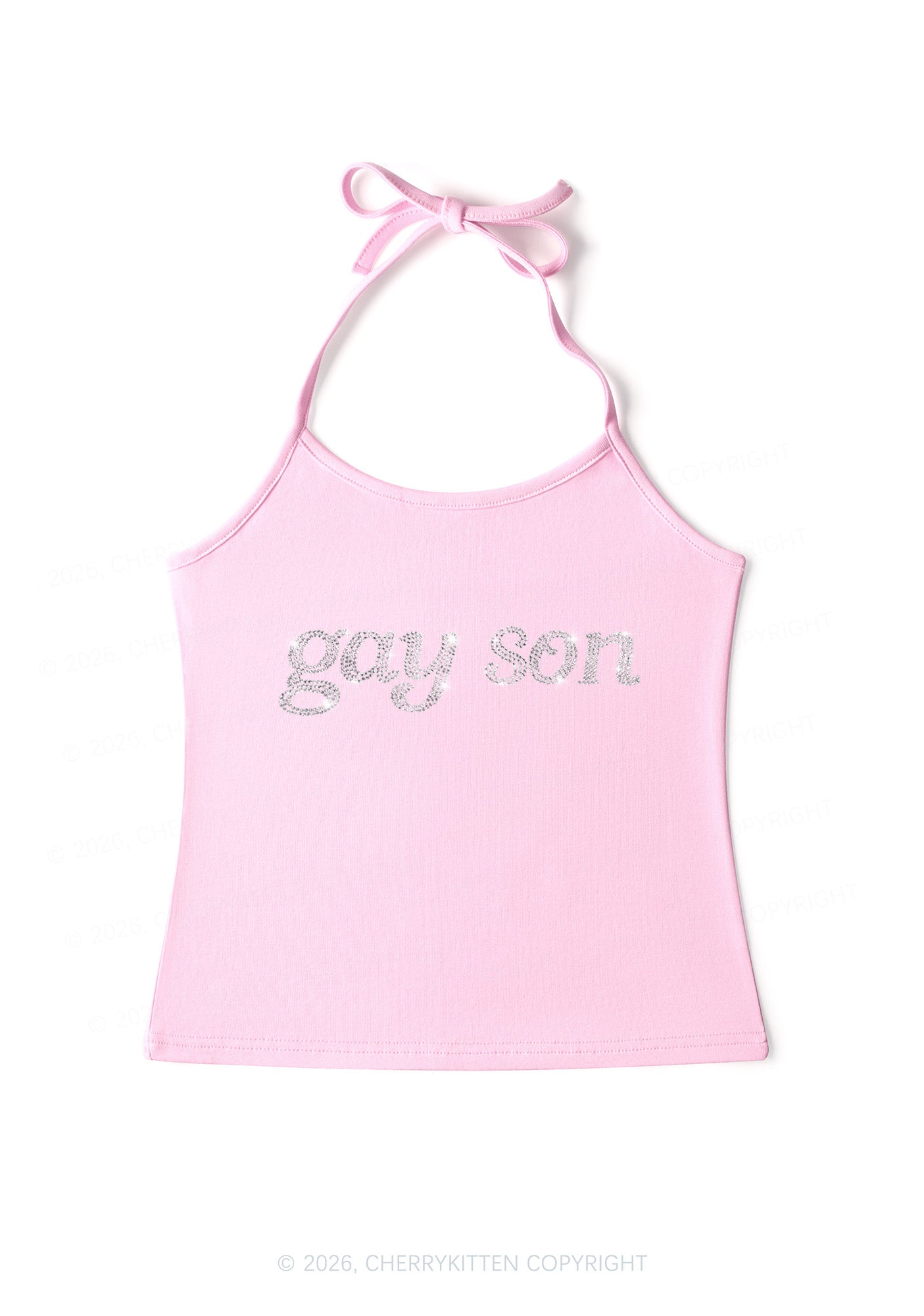 Rhinestone Gay Son Pride Y2K Halter Neck Cami Cherrykitten