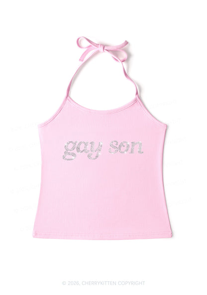 Rhinestone Gay Son Pride Y2K Halter Neck Cami Cherrykitten