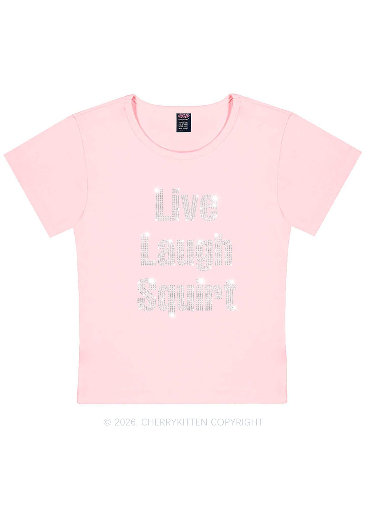 Rhinestone Live Laugh Squirt Y2K Baby Tee Cherrykitten