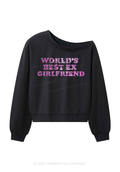 Rhinestone Best Ex Girlfriend Y2K Off Shoulder Sweatshirts Cherrykitten
