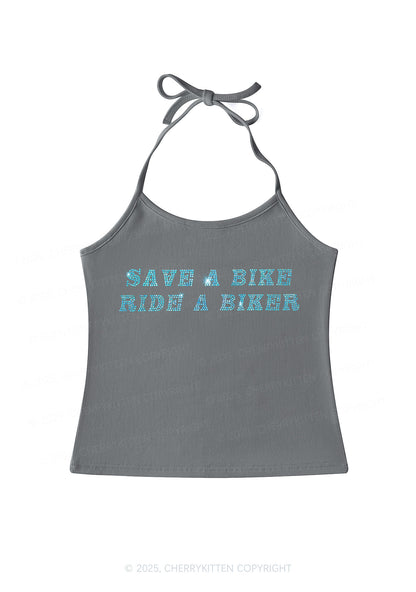 Rhinestone Save Bike Ride Biker Y2K Halter Neck Cami Cherrykitten