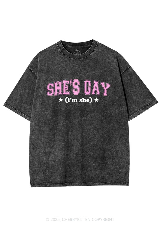 She Is Gay Y2K Shirts Washed Tee Cherrykitten