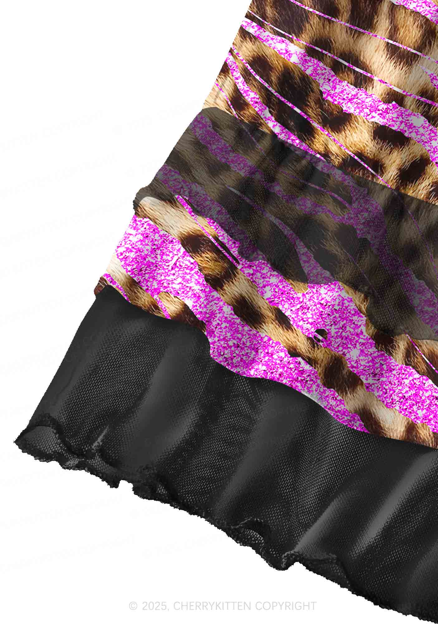Sparkle Pink Leopard Y2K Print Mini Layered Skirt Cherrykitten