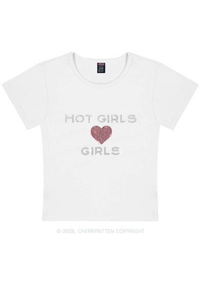 Rhinestone Hot Girls Love Girls Pride Y2K Baby Tee Cherrykitten