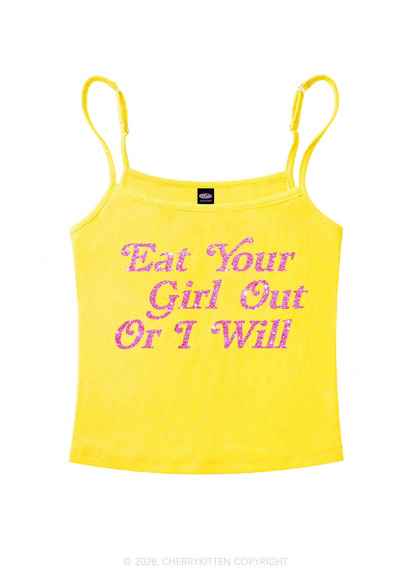 Glitter Eat Your Girl Out Pride Y2K Spaghetti Strap Cami Cherrykitten