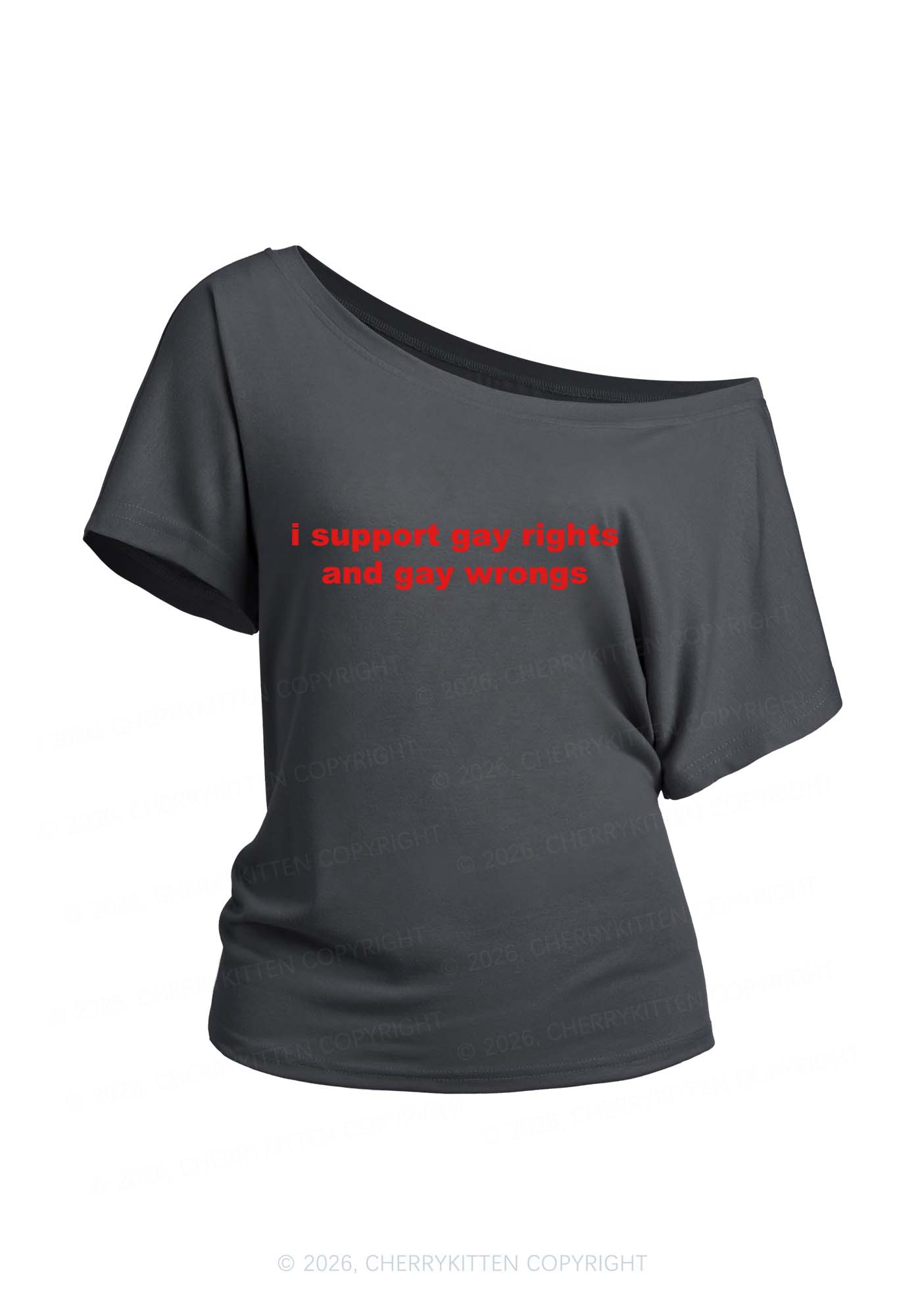 Support Gay Rights Y2K Off Shoulder Tee Cherrykitten