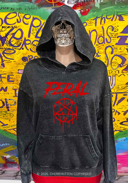 Halloween Feral Y2K Washed Hoodie Cherrykitten