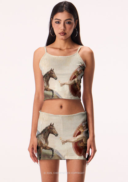 God Smoking Horse Y2K Print Mini Skirt Cherrykitten