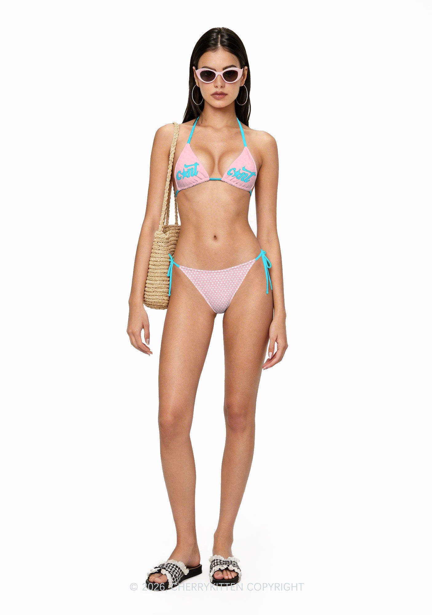 Blue Cxxt Star Y2K Print Bikini Set Cherrykitten