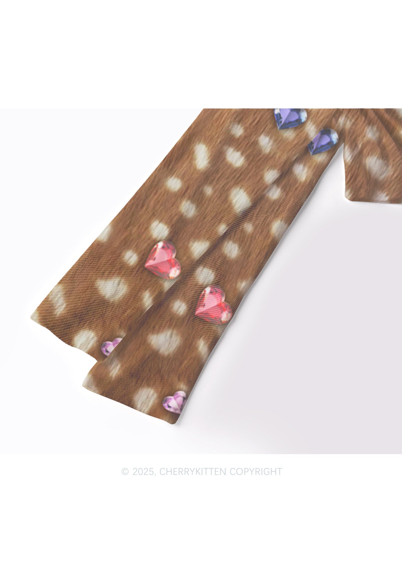 Leopard With Gems Y2K Mesh Long Sleeve Crop Top Cherrykitten