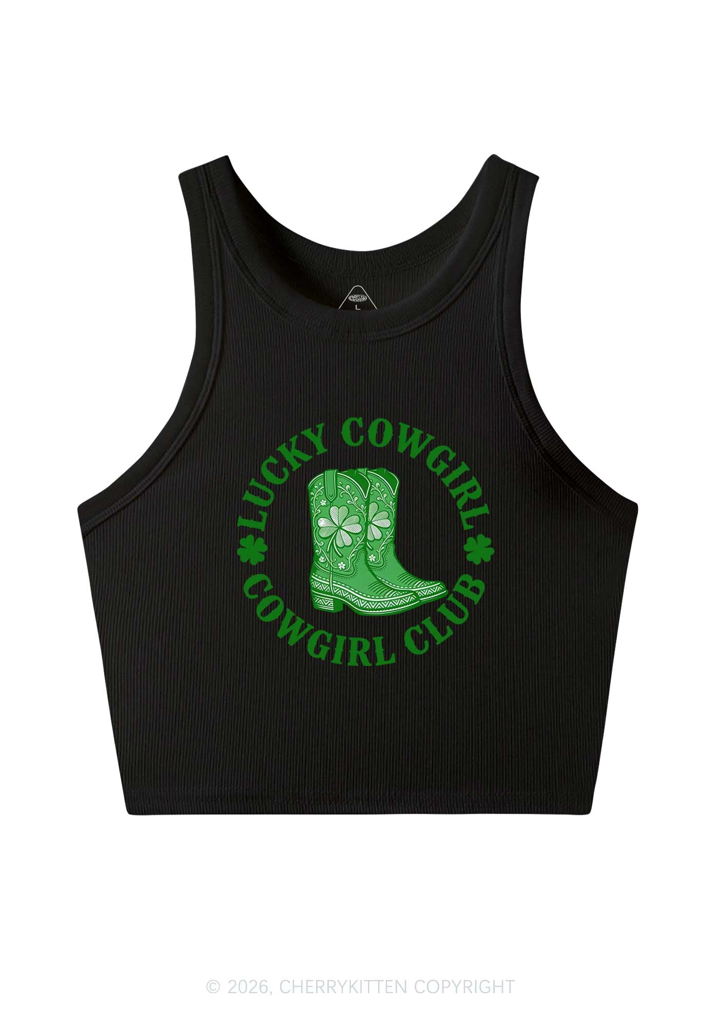 Lucky Cowgirl Club St Patricks Y2K Crop Tank Top Cherrykitten