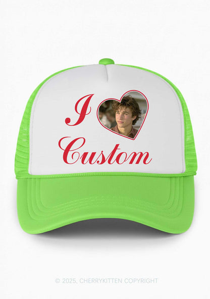 I Love Custom Photo Valentine's Day Y2K Colorblock Trucker Hat Cherrykitten