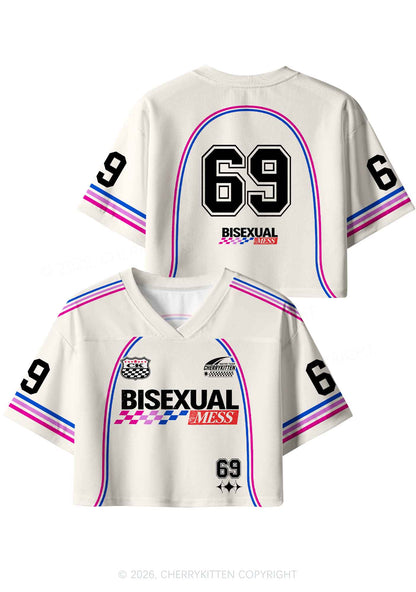 Creamy White Bisexual Mess Pride Y2K Crop Sport Jersey Shirts Cherrykitten