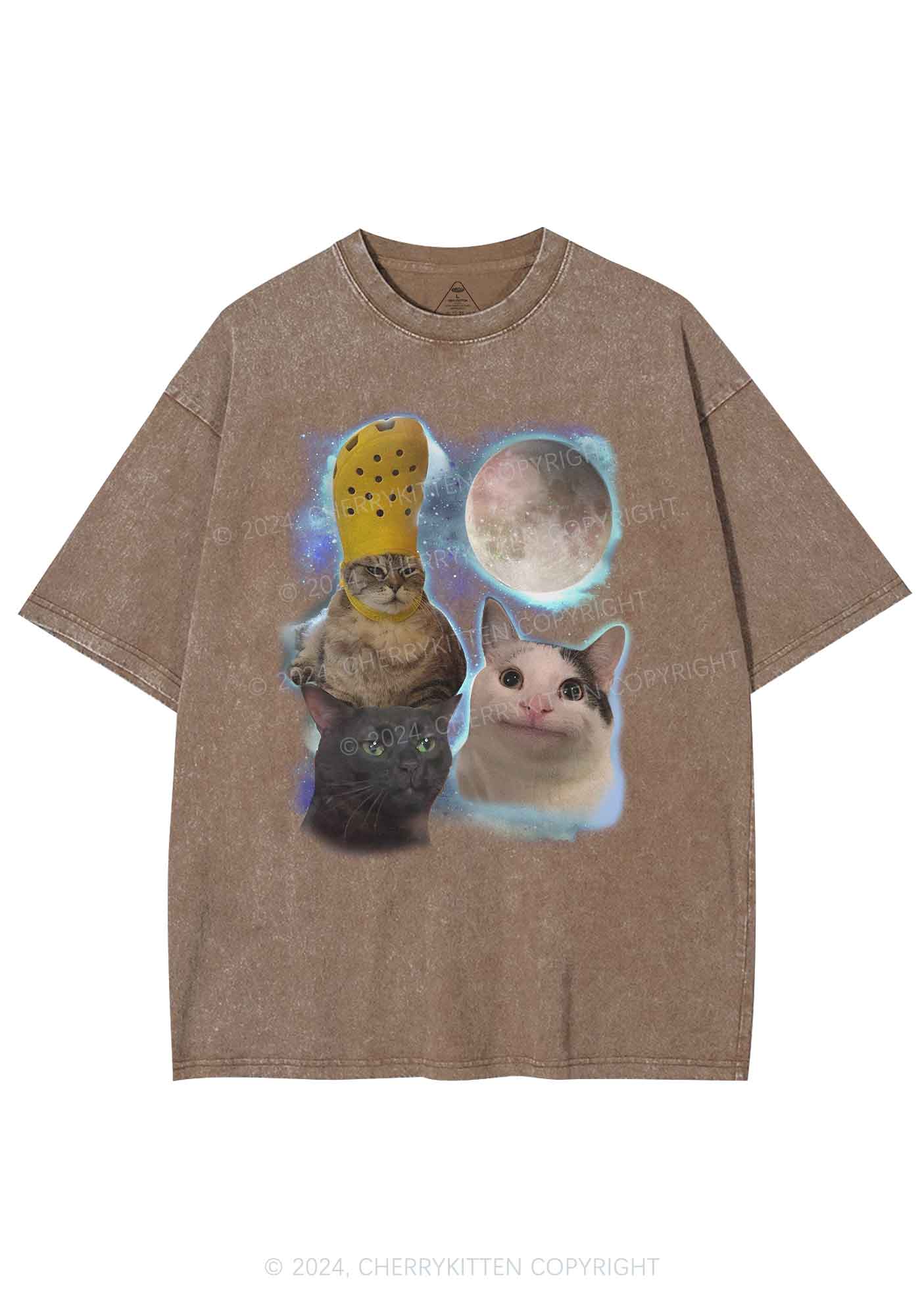 Three Cats Moon Y2K Washed Tee Cherrykitten