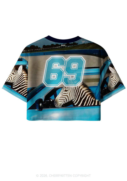 Zebra Driver Y2K Crop Sport Jersey Shirts Cherrykitten