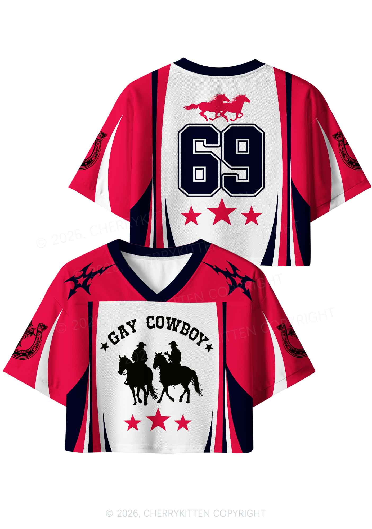 Gay Cowboy Pride Y2K Crop Sport Jersey Shirts Cherrykitten