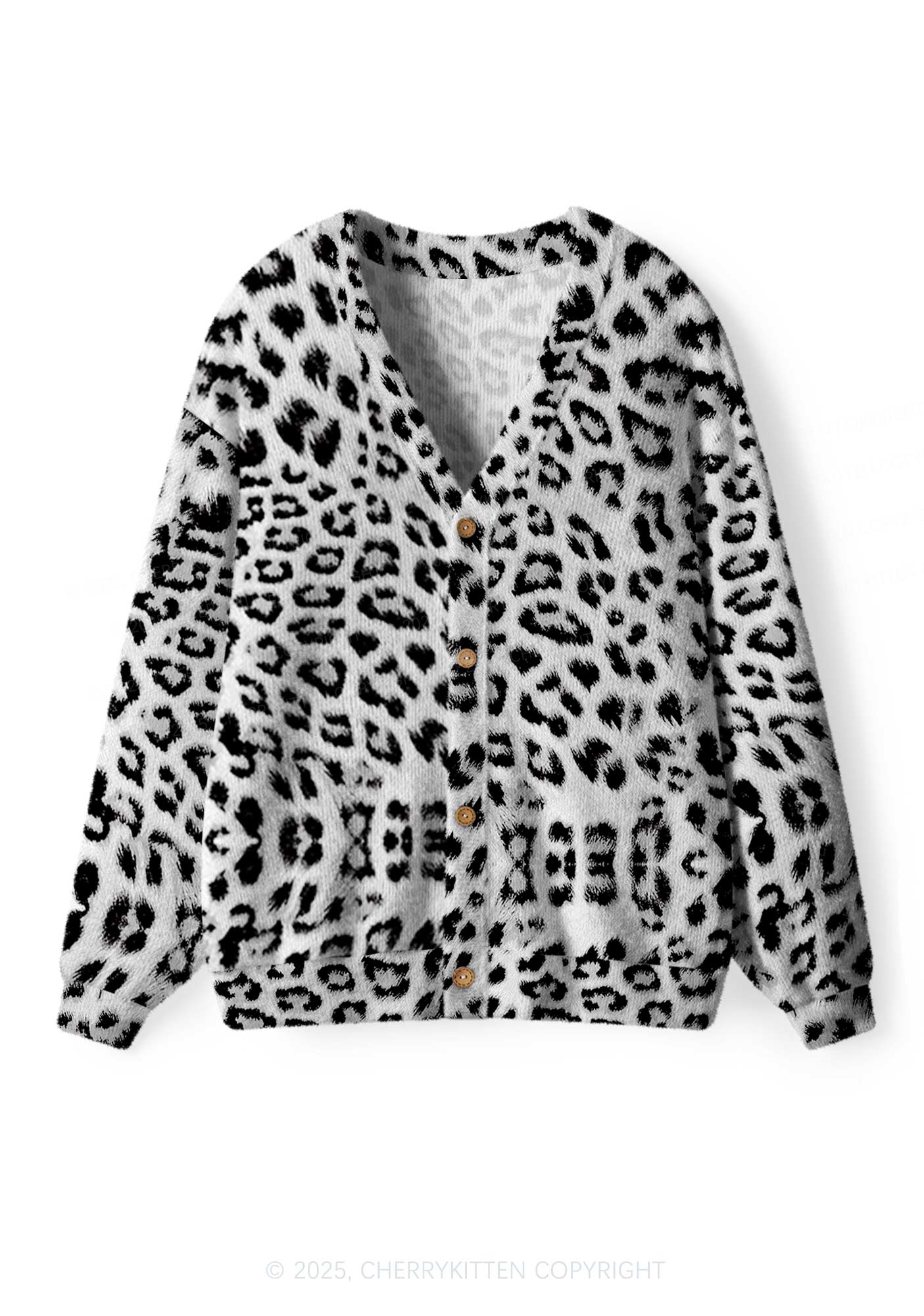 Black Leopard Y2K Christmas Cardigan Knit Sweatshirt Cherrykitten