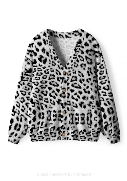 Black Leopard Y2K Christmas Cardigan Knit Sweatshirt Cherrykitten