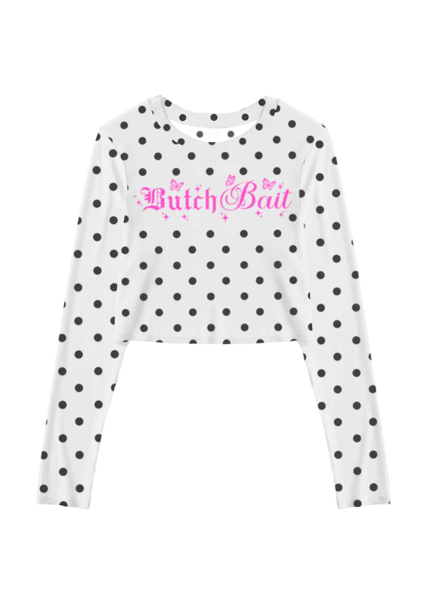Butch Bait White Dots Pride Y2K Mesh Long Sleeve Crop Top Cherrykitten