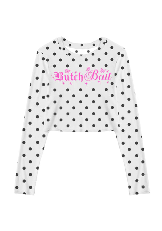 Butch Bait White Dots Pride Y2K Mesh Long Sleeve Crop Top Cherrykitten