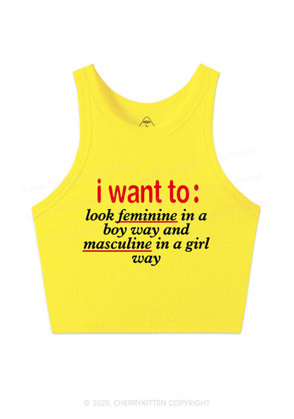 I Want To Feminine Masculine Pride Y2K Crop Tank Top Cherrykitten