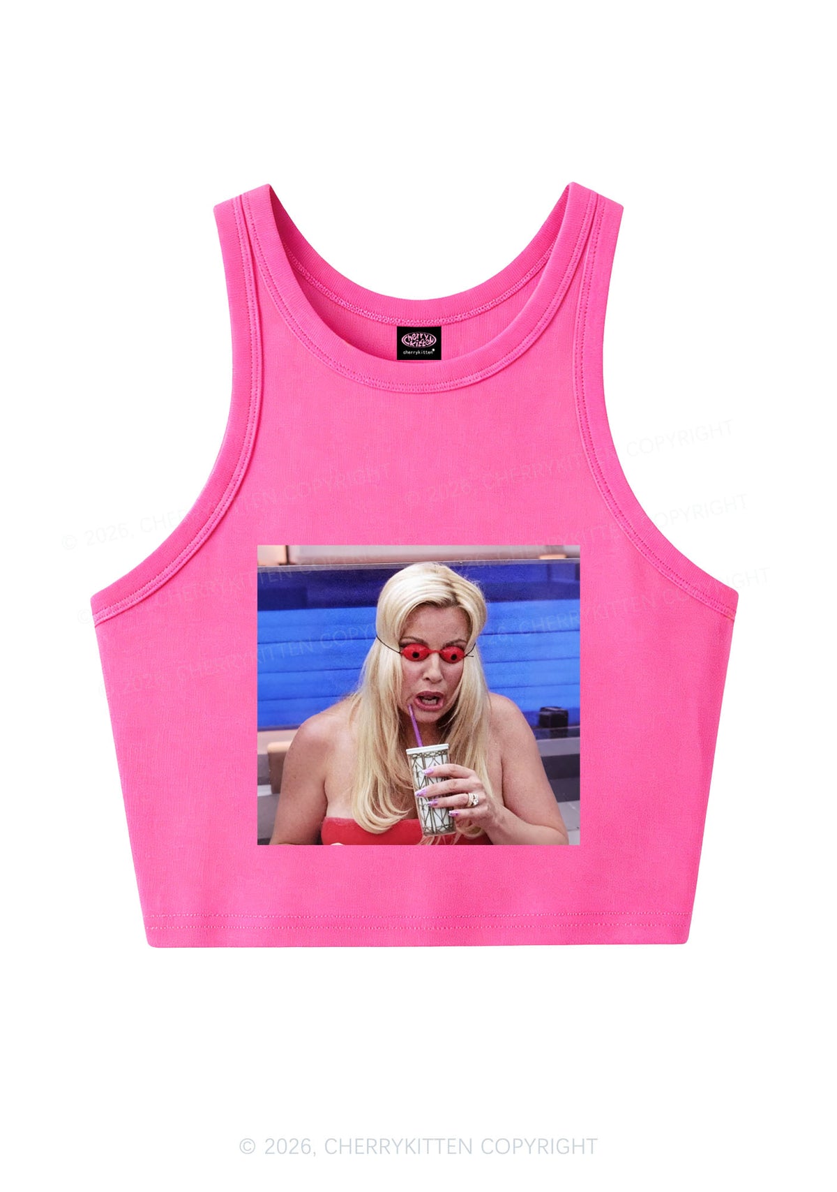 Red Eyeball Blonde Y2K Crop Tank Top Cherrykitten