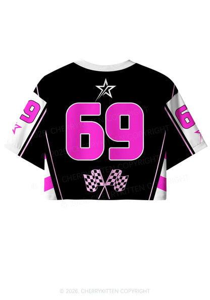Black BDSM Y2K Crop Sport Jersey Shirts Cherrykitten