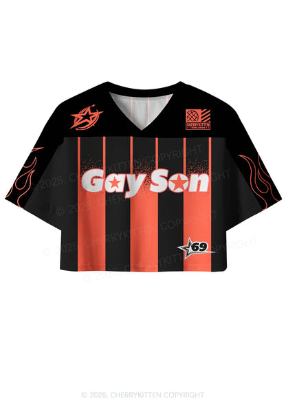 Orange Stripes Gay Son Pride Y2K Crop Sport Jersey Shirts Cherrykitten
