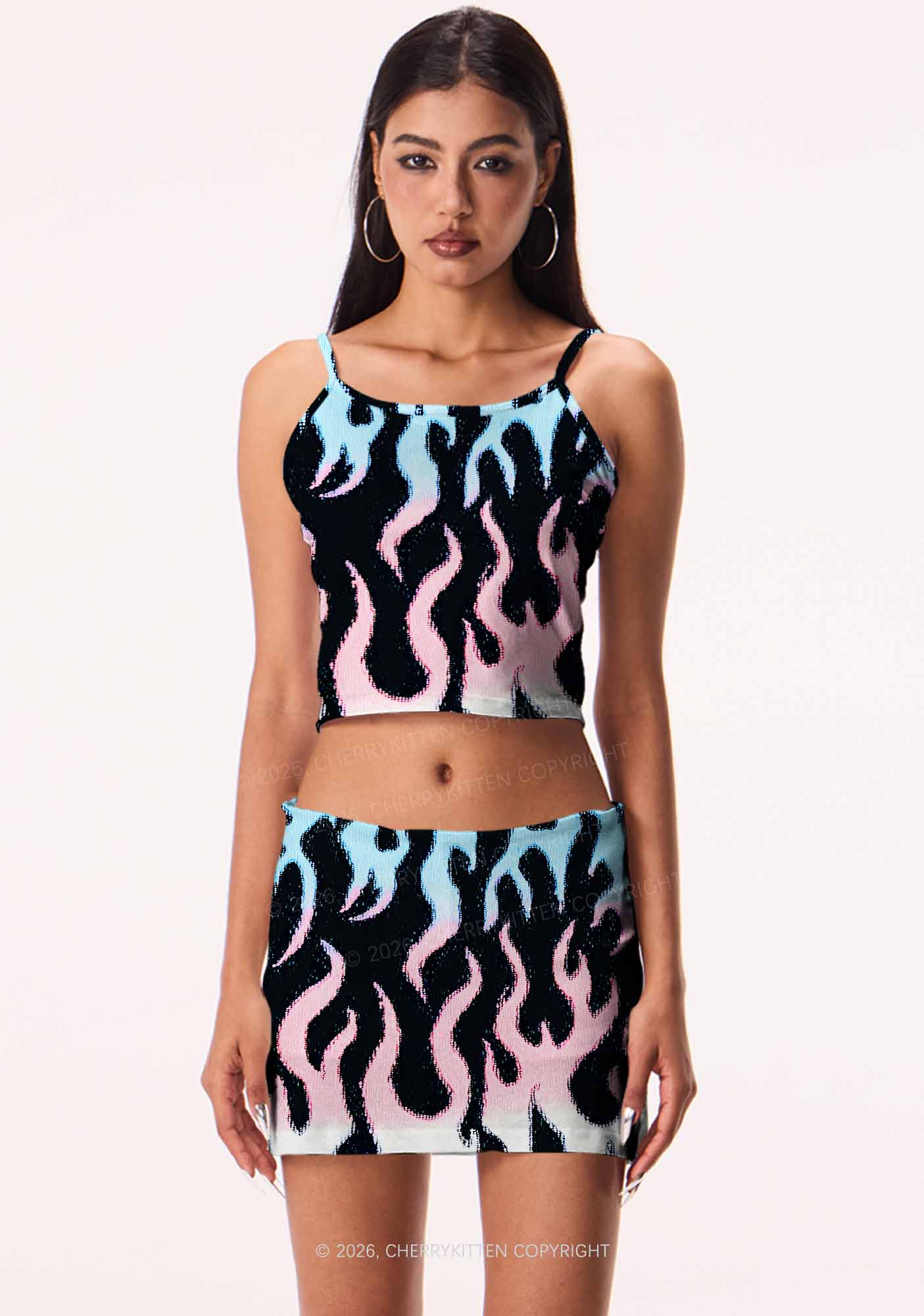 Trans Flame Pride Y2K Print Mini Skirt Cherrykitten