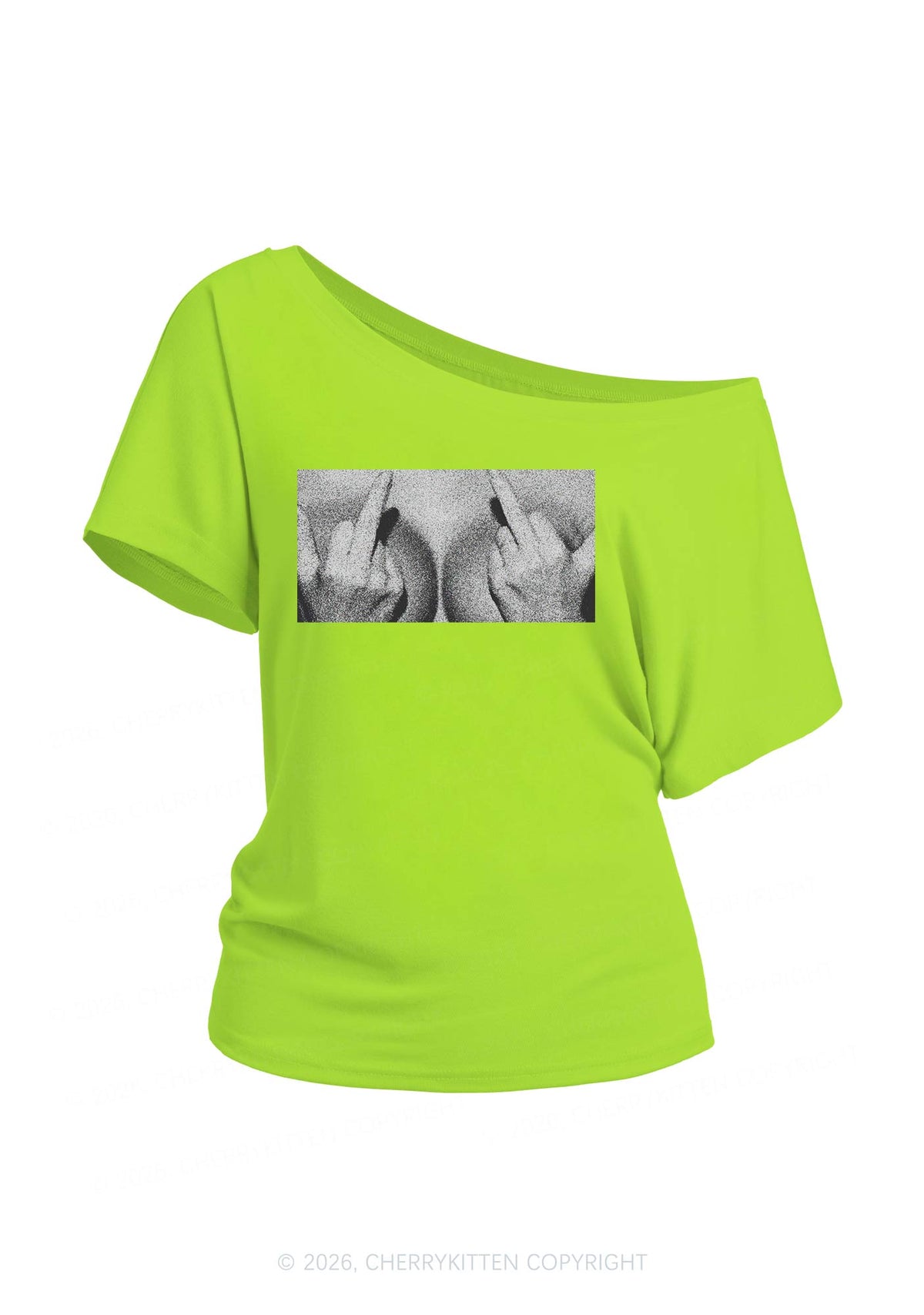 Middle Finger Bxxbs Y2K Off Shoulder Tee Cherrykitten