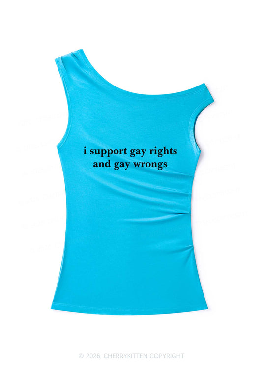 Support Gay Rights Pride Y2K Off Shoulder Tank Top Cherrykitten